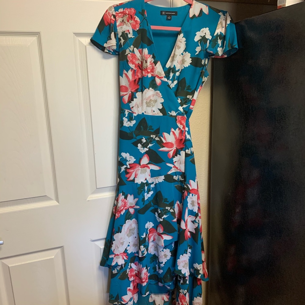 Blue Floral Midi Wrap Dress